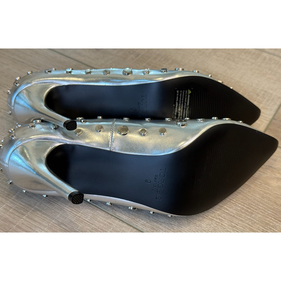 NEW TORGEIS SILVER STUDDED ZOELLE STILETTO HIGH HEELS SHOES SZ 9 - Picture 7 of 8